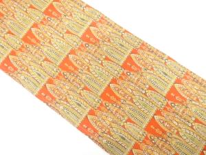 抽象草花模様織り出し　名古屋帯